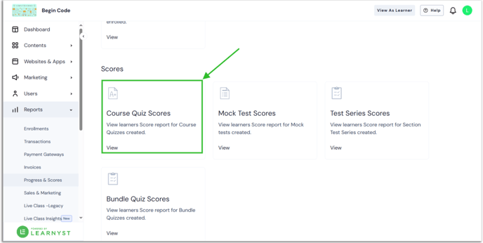 course quiz score