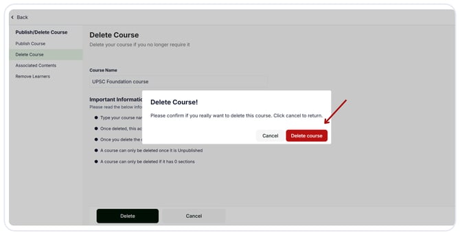 delete the course (2)