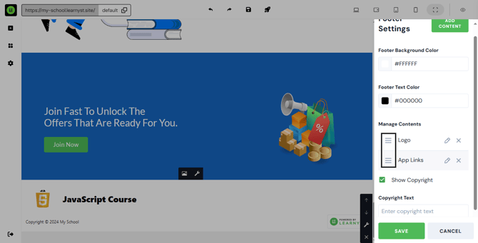 Adding a Footer to the Website Page step 8