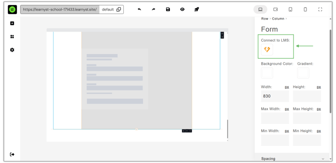 Adding a Forms Widget in the Website step 2