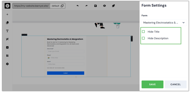 Adding a Forms Widget in the Website step 4