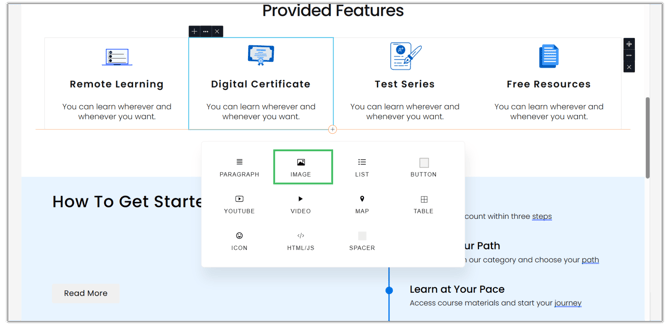Adding an Image and modifying the Image Settings step 1