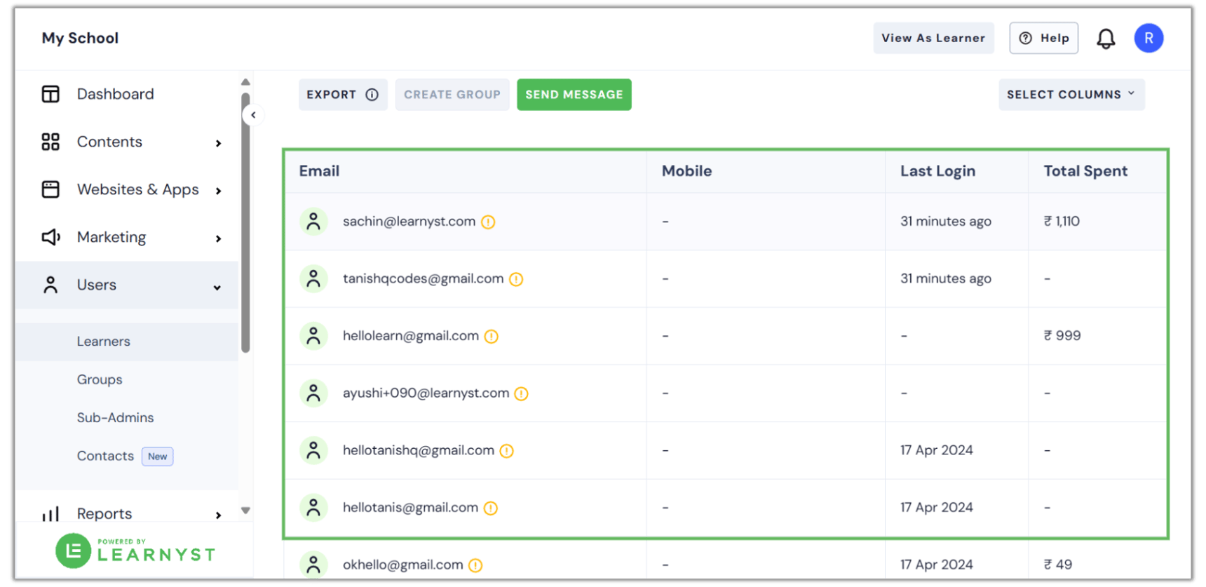 Adding new learners to a course