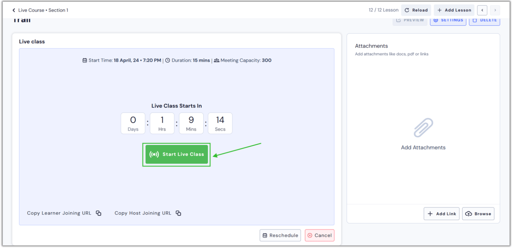 Add live lessons to a course.