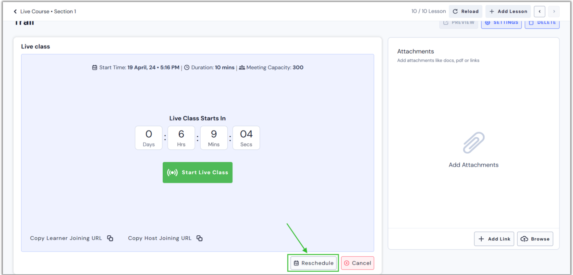 Add live lessons to a course.