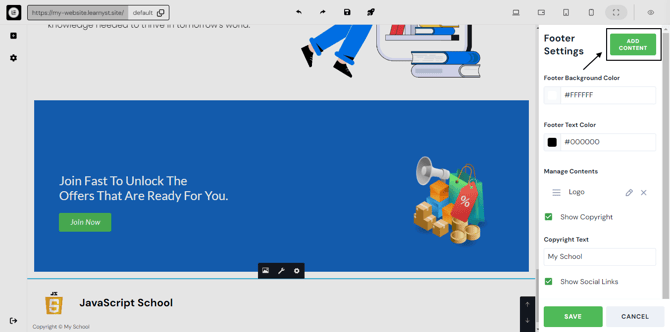 Adding a Footer to the Website Page step 4