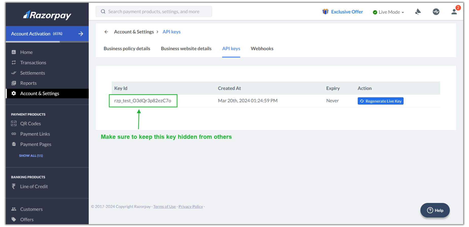 Configure Razorpay Payment Gateway