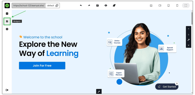 Adding a sales card widget to the website page step 1
