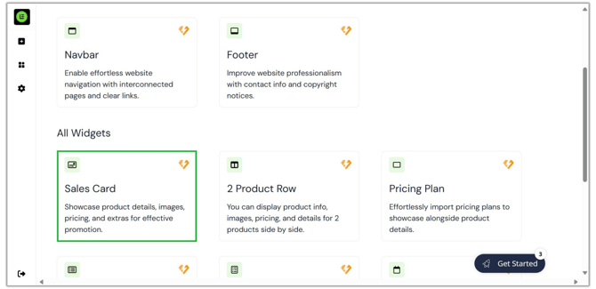 Adding a sales card widget to the website page step 2