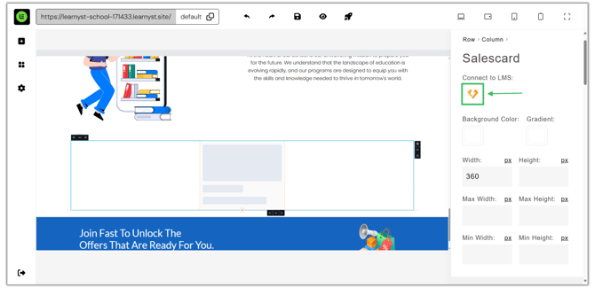 Adding a sales card widget to the website page step 3