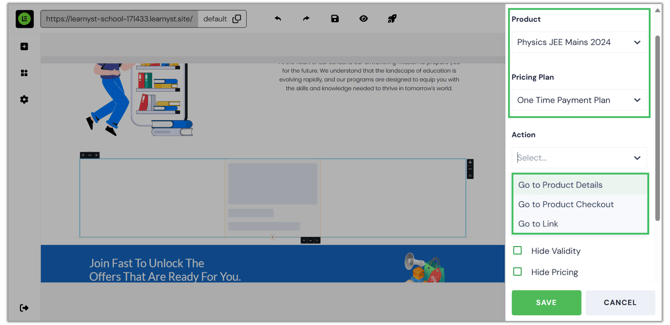 Adding a sales card widget to the website page step 4