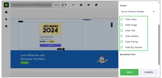Adding a sales card widget to the website page step 5