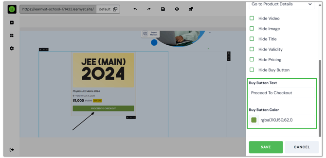 Adding a sales card widget to the website page step 6