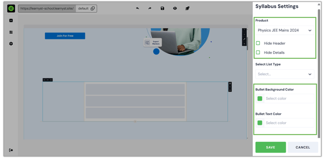 Adding Syllabus List Widget in Website page 4