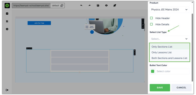Adding Syllabus List Widget in Website page 5