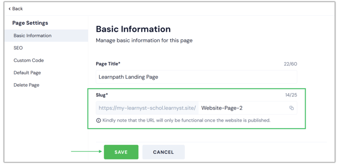 Website Page URLs Update step 2