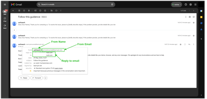 Configure details for sending support emails step 4