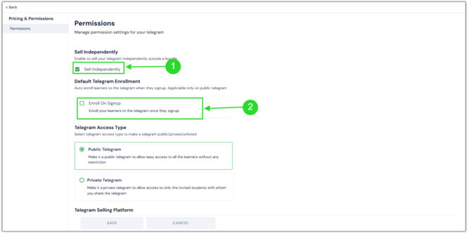 Manage permission settings for your telegram products step 3