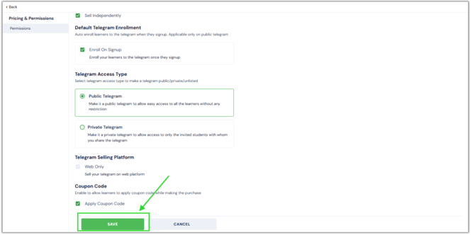 Manage permission settings for your telegram products step 6