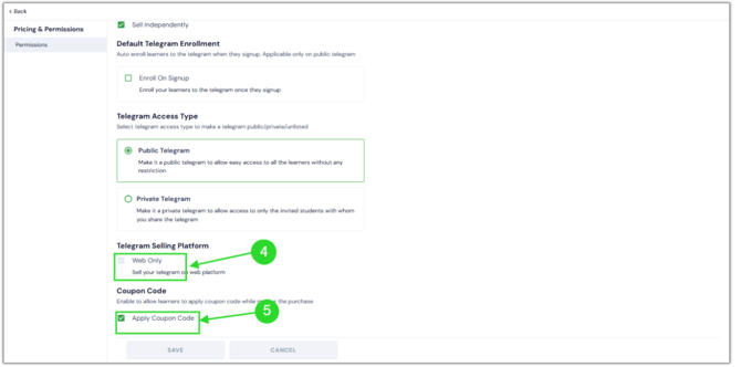 Manage permission settings for your telegram products step 5