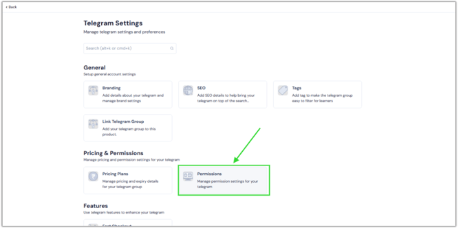 Manage permission settings for your telegram products step 2
