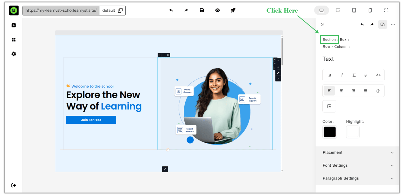 Adding Sections to your Website Page