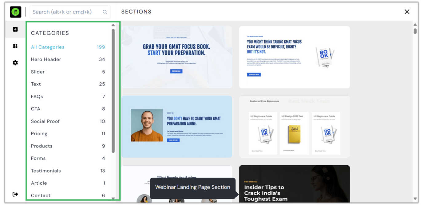 Adding Sections to your Website Page