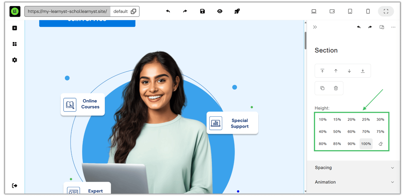 Adding Sections to your Website Page