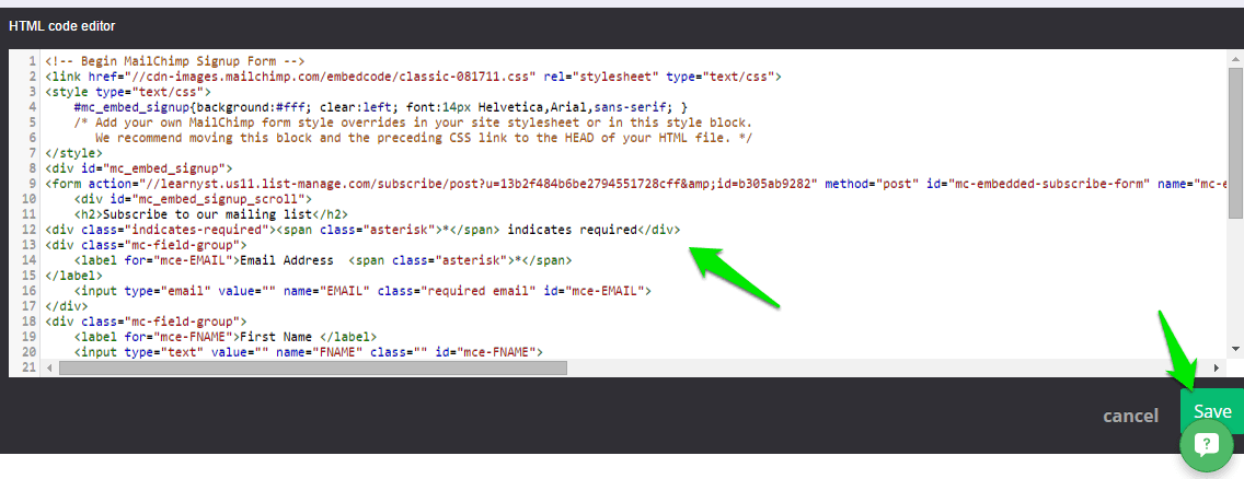 Embed MailChimp Signup Form